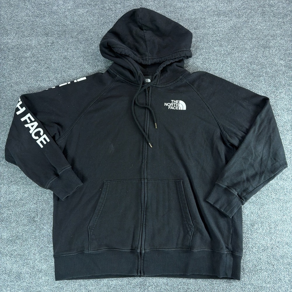 The North Face Womens XL Black Full Zip Hoodie Sleeve Logo Fleece Sweatshirt